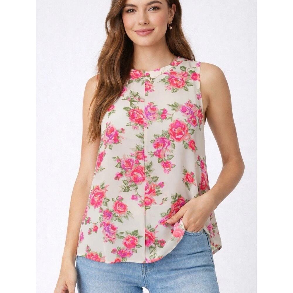 Paper Crane Sleeveless Floral Top M Medium Hi-Low Blouse Silky